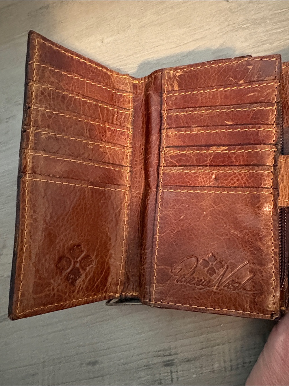 Patricia Nash Distressed Brown Leather Wallet with Gold Bar - Picture 5 of 6